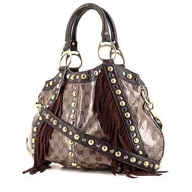 Bolso de mano Gucci Babouska en lona Monogram revestida marrón y cuero marrón