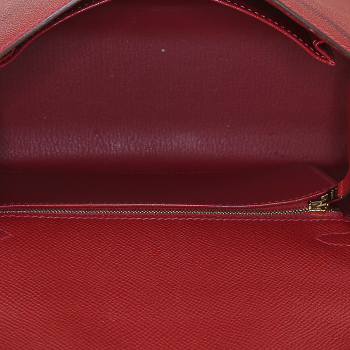 Sac à main Hermes Kelly 25 cm en cuir epsom rouge Vif - Detail D3