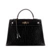 Hermes Kelly 35 cm handbag in black porosus crocodile - 360 thumbnail
