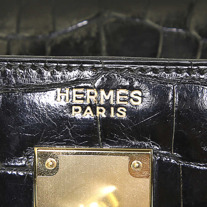 Sac à main Hermes Kelly 35 cm en crocodile porosus noir - Detail D4