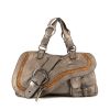 Dior Gaucho handbag in silver and brown leather and brown piping - 360 thumbnail