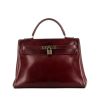 Hermes Kelly 32 cm handbag in burgundy box leather - 360 thumbnail
