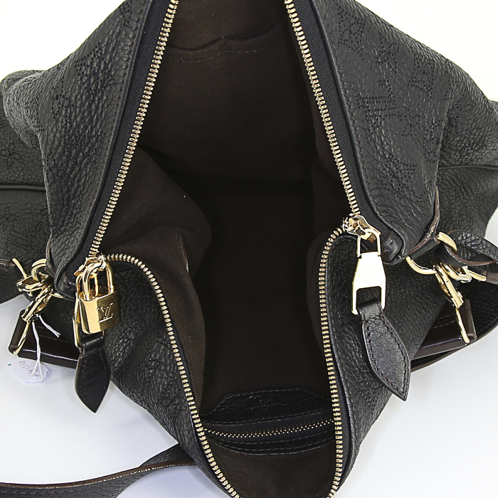 Borsa a tracolla Louis Vuitton Selene in pelle Mahina nera e pelle marrone - Detail D3