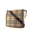 Burberry Shopping shoulder bag in beige, black and red tricolor Haymarket canvas and brown leather - 00pp thumbnail