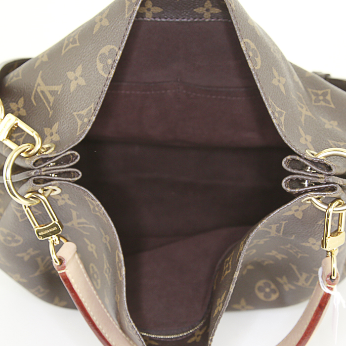 Shopping bag Louis Vuitton Metis in tela monogram marrone scuro e pelle naturale - Detail D3