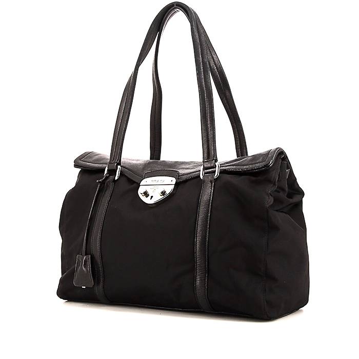 Prada Bauletto Recycled Nylon Shoulder Bag in Black
