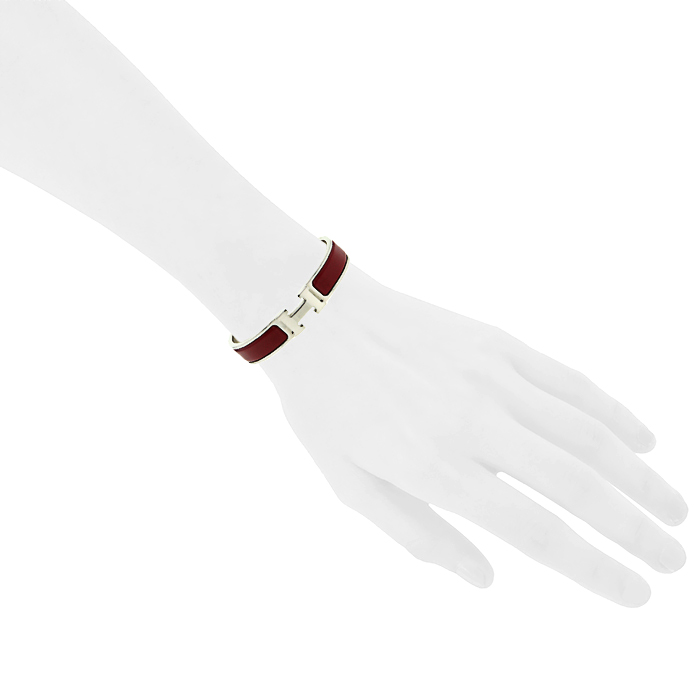 Bracelet ouvrant Hermes Clic Clac petit modèle en palladium et émail rouge - Detail D1