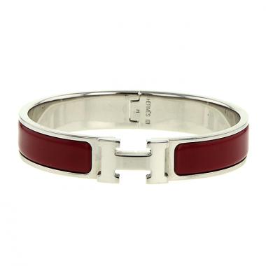 Bracelet ouvrant Hermes Clic Clac petit modèle en palladium et émail rouge