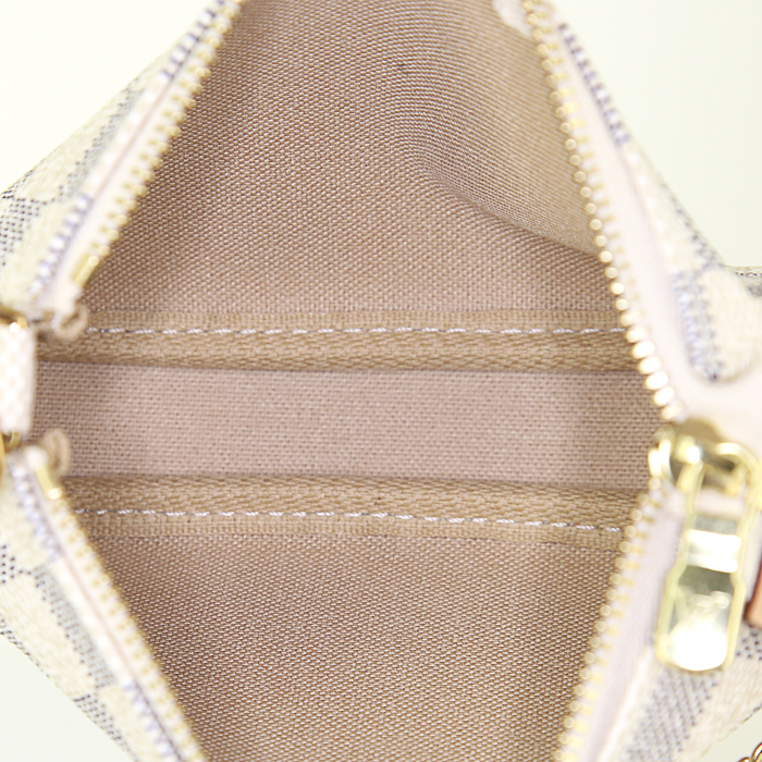 Louis Vuitton Pochette accessoires mini pouch in azur damier canvas and natural leather - Detail D2