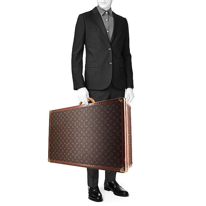 Valise Louis Vuitton Bisten en toile monogram marron et cuir naturel - Detail D1