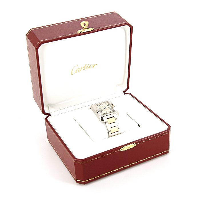 Cartier Tank Anglaise watch in pink gold and stainless steel Ref : 3511 Circa 2000 - Detail D2