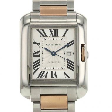 Cartier Tank Anglaise watch in pink gold and stainless steel Ref : 3511 Circa 2000