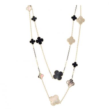 Van Cleef & Arpels Magic Alhambra long necklace in yellow gold,  onyx and mother of pearl