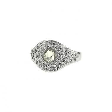 Anello De Beers Talisman in oro bianco,  diamanti e diamante grezzo
