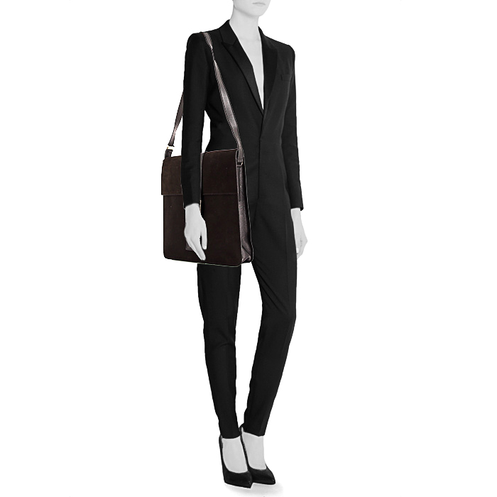 Borsa a tracolla Gucci Gucci Vintage in camoscio marrone e pelle nera - Detail D1