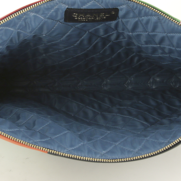 Pochette Chanel Editions Limitées in pelle multicolore nera verde arancione e rosa e pelle color crema - Detail D2