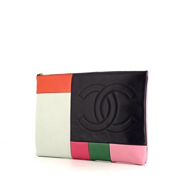 Chanel Editions Limitées pouch in black, green, orange and pink multicolor leather and cream color leather