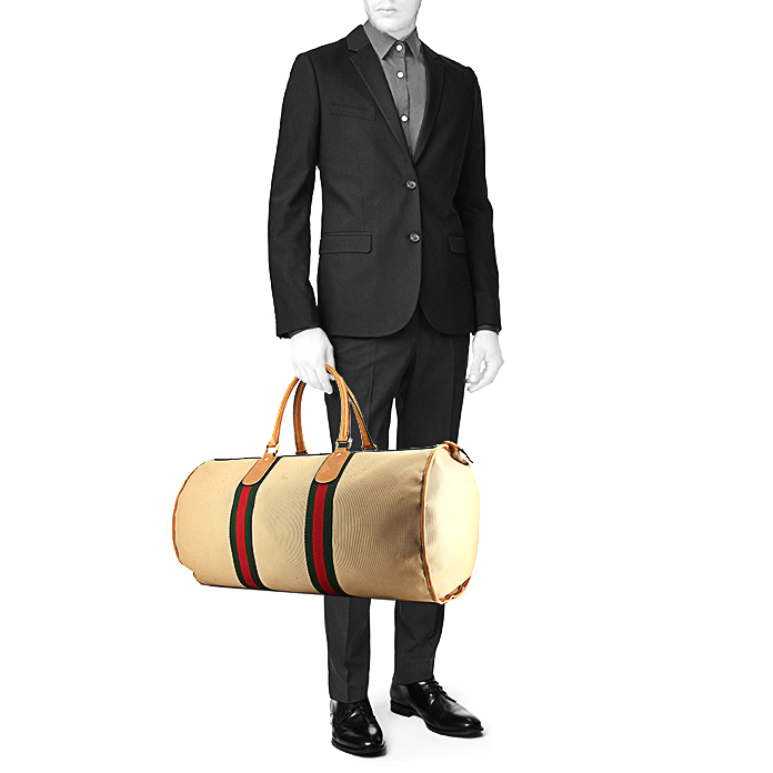 Gucci travel bag in beige, red and green canvas and beige leather - Detail D1