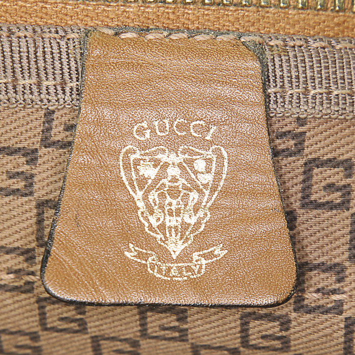 Bolsa de viaje Gucci en lona beige, roja y verde y cuero beige - Detail D3