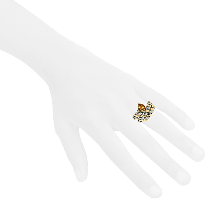 Articulated Bulgari Tubogas ring in yellow gold,  stainless steel and citrine - Detail D1