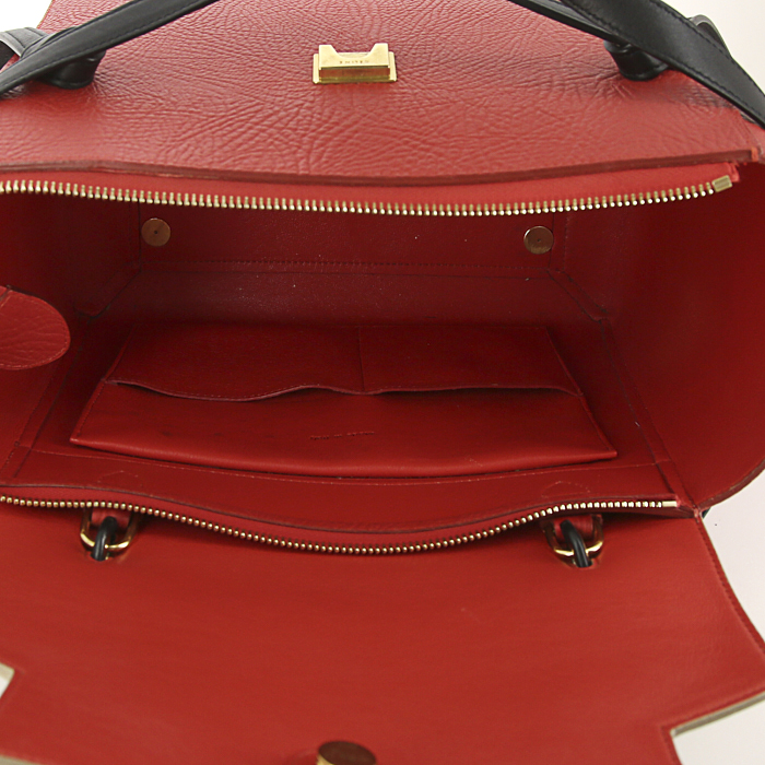 Borsa Celine Belt modello piccolo in pelle beige e nera e pelle martellata rossa - Detail D3