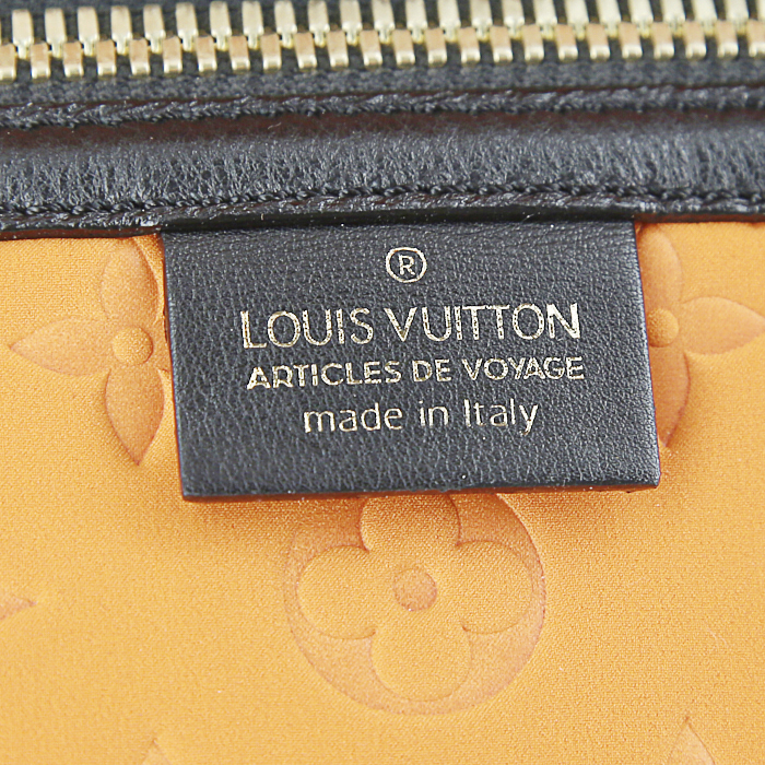 Shopping bag Louis Vuitton Neoprene Scuba in tela monogram arancione e pelle nera - Detail D3