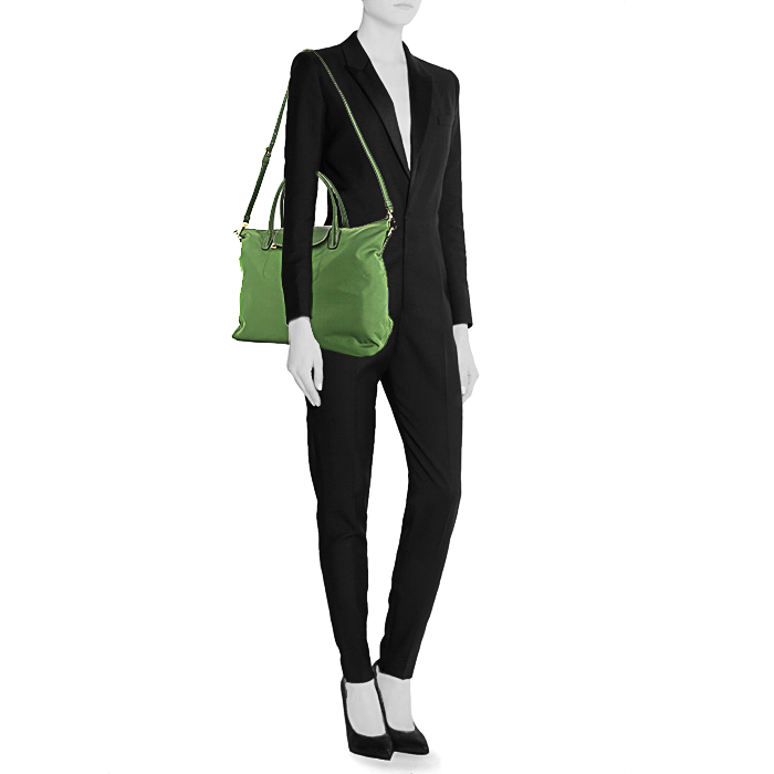 Prada handbag in green canvas and leather - Detail D1