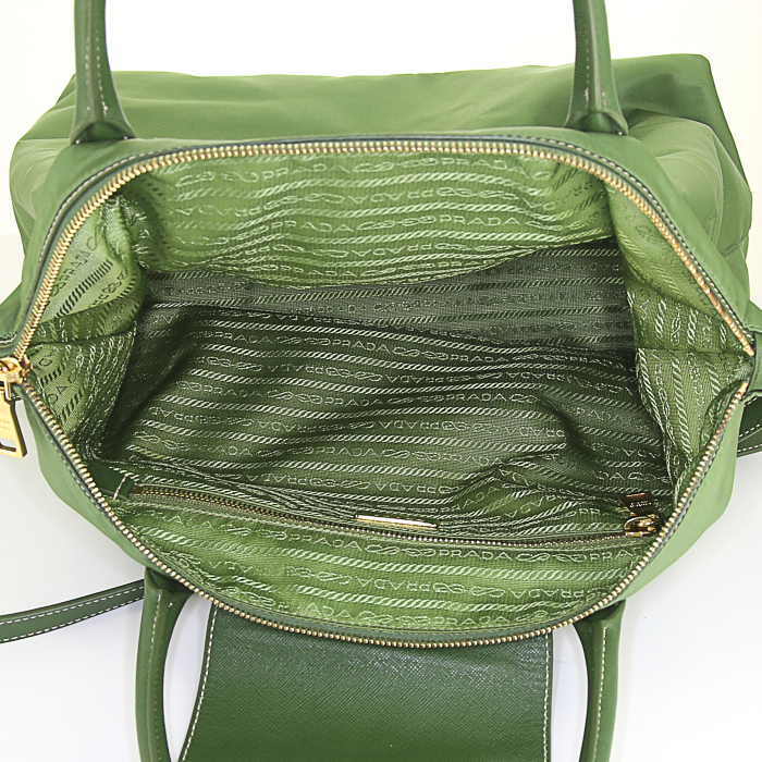 Prada handbag in green canvas and leather - Detail D3