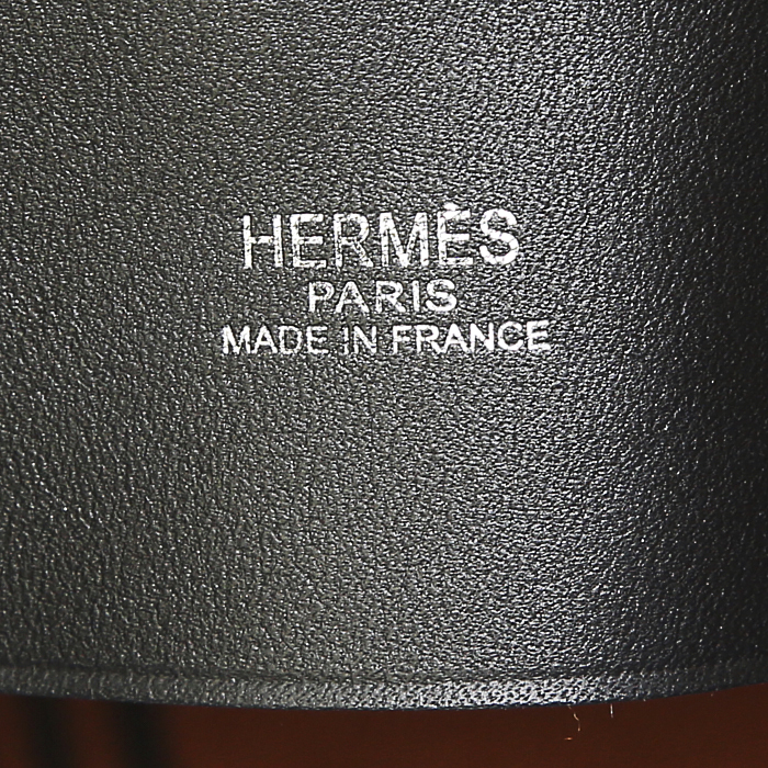 Sac cabas Hermès en toile orange et cuir noir - Detail D3