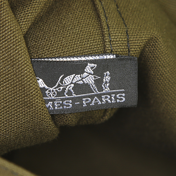 Hermes Toto Bag - Shop Bag shopping bag in khaki and black bicolor canvas - Detail D3