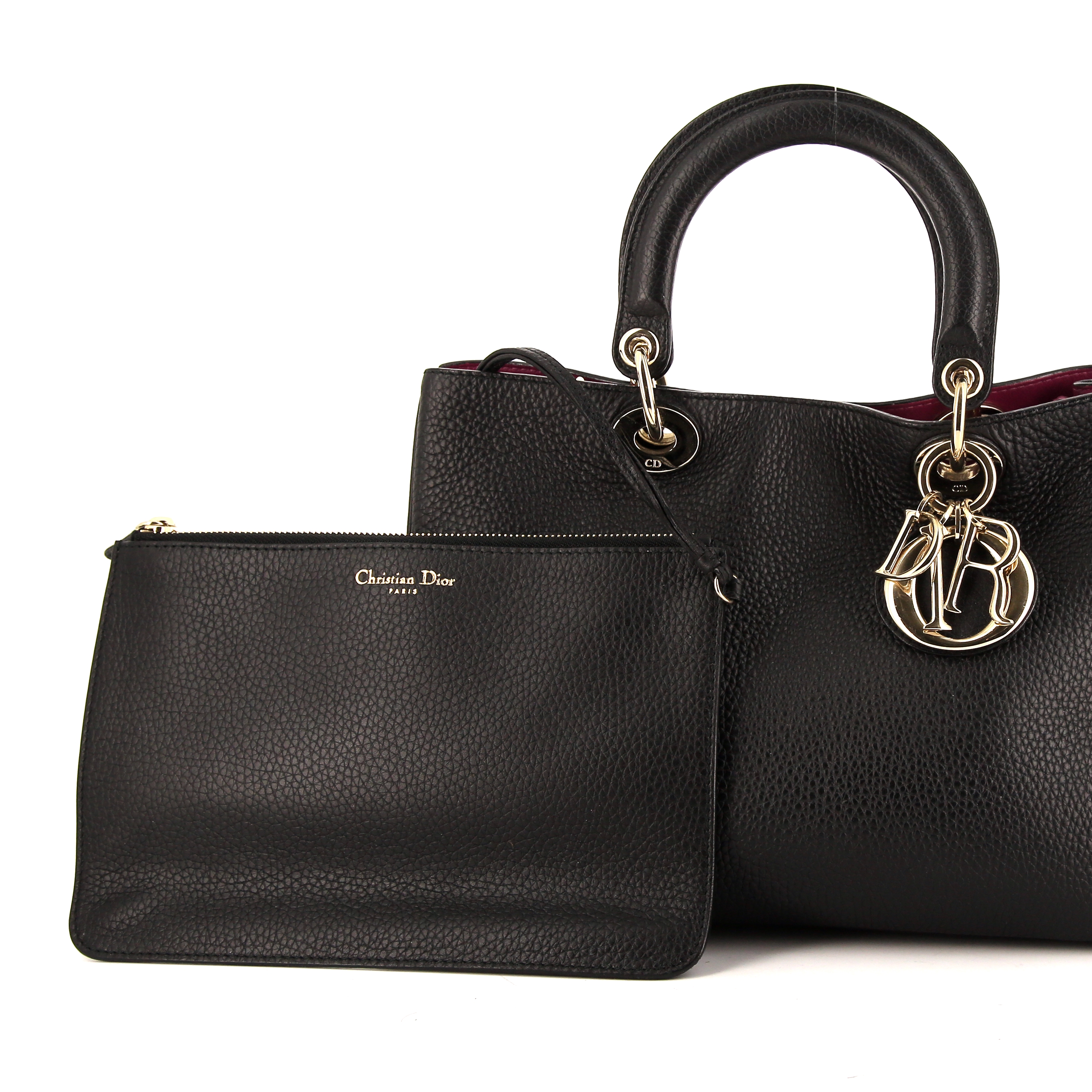 Sac à main Dior Diorissimo moyen modèle en cuir grainé noir - Detail D5