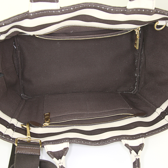 Sac cabas Prada Canapa en toile marron et blanche - Detail D3