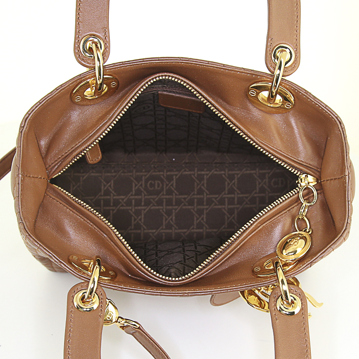 Dior Lady Dior medium model handbag in brown leather cannage - Detail D3