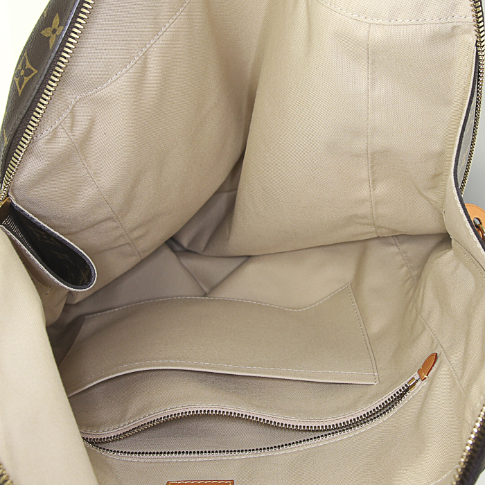 Sac de voyage Louis Vuitton Punching Bag grand modèle en toile monogram marron et cuir naturel - Detail D2
