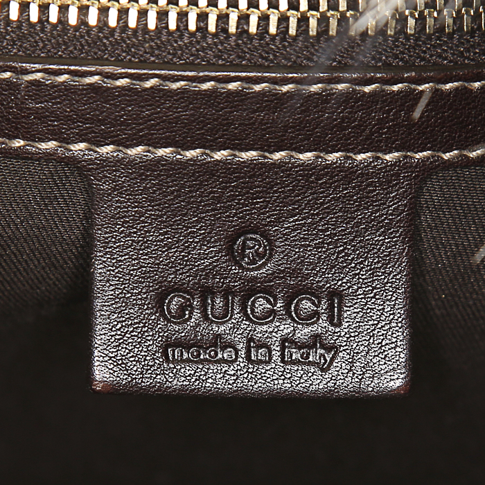 Gucci Reins shopping bag in brown monogram canvas and brown leather - Detail D3