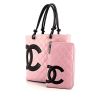 Chanel Cambon small model shopping bag in pink and black quilted leather - 00pp thumbnail
