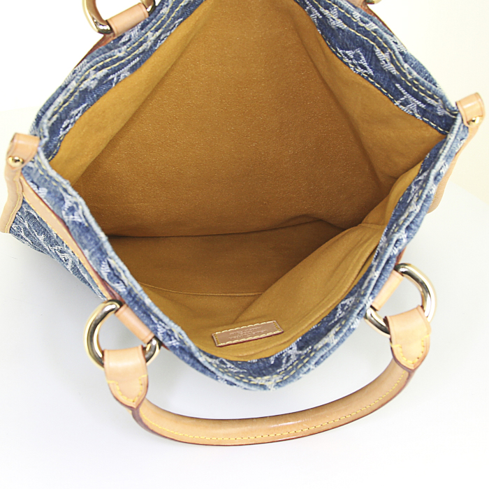 Borsa Louis Vuitton Baggy in tela denim monogram blu e pelle naturale - Detail D2