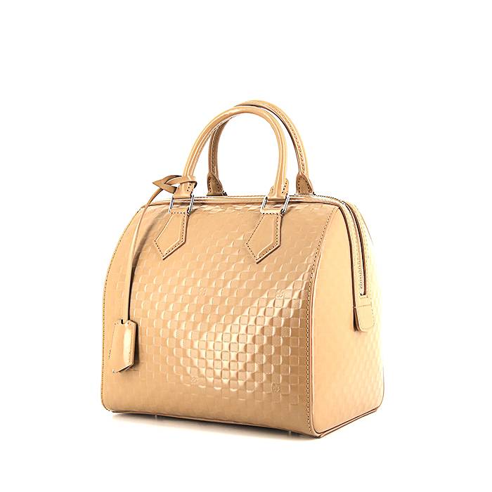 Borsa Louis Vuitton Cube in pelle verniciata beige a scacchi