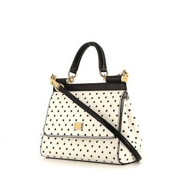 Borsa Dolce & Gabbana Sicily modello piccolo in pelle bianca e nera motivo a pois