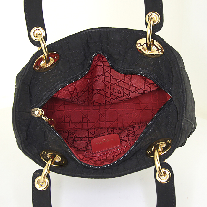 Dior Lady Dior medium model handbag in black canvas cannage - Detail D2