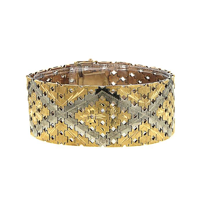 Brazalete época final del siglo XIX flexible Vintage en oro amarillo y oro blanco