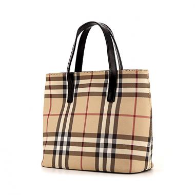 Shopping bag Burberry in tela Haymarket e pelle lucida nera