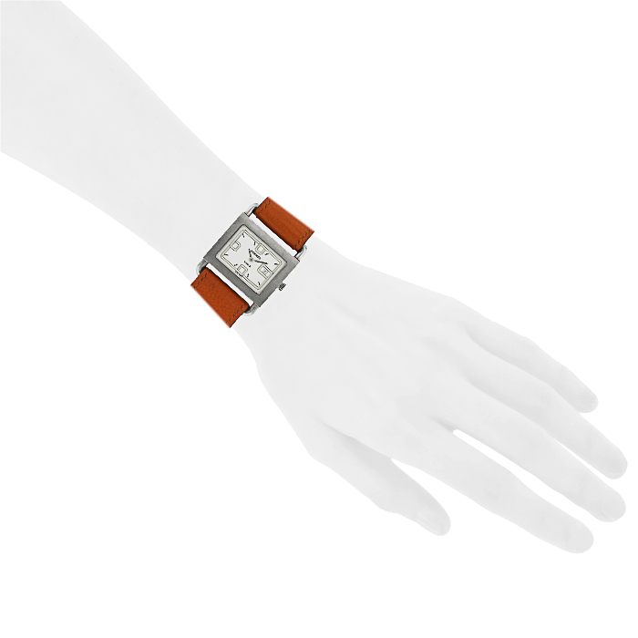 Hermes Barenia watch in stainless steel and orange leather Ref:  BA1.510 Circa  1990 - Detail D1