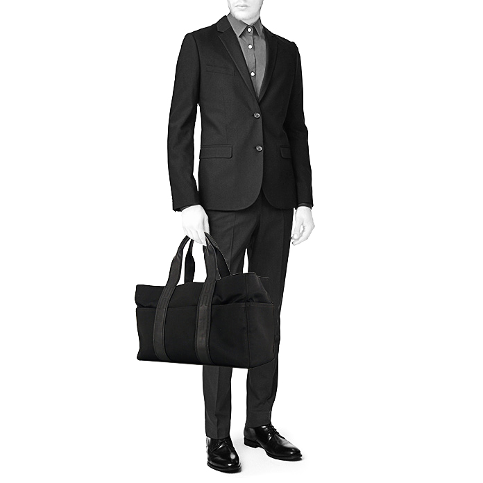 Sac de voyage Hermes en toile et cuir noir - Detail D1