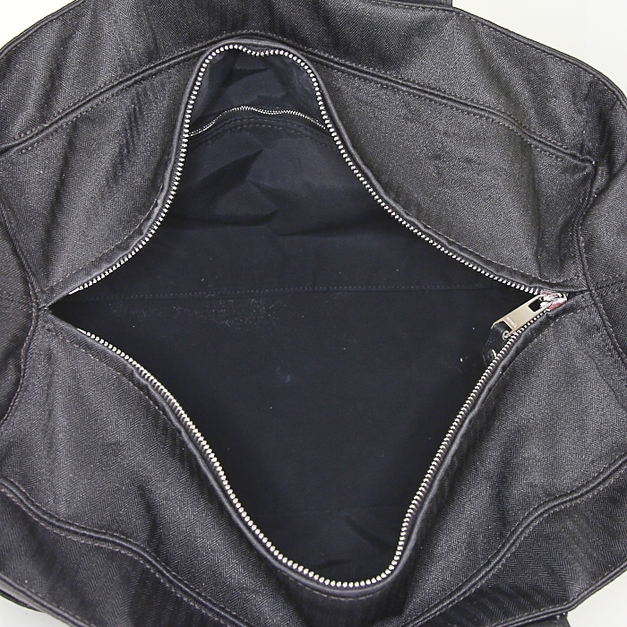 Bolsa de viaje Hermes en lona y cuero negro - Detail D2