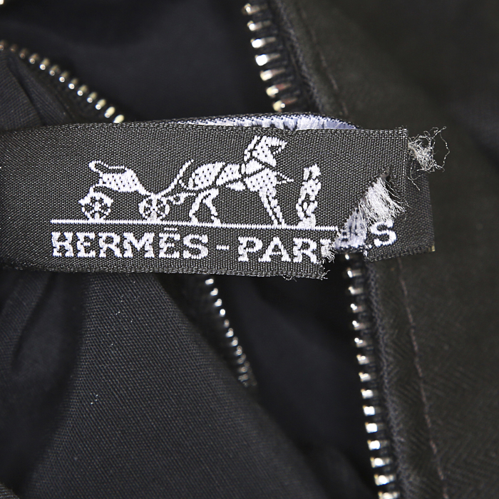 Hermes travel bag in canvas and black leather - Detail D3