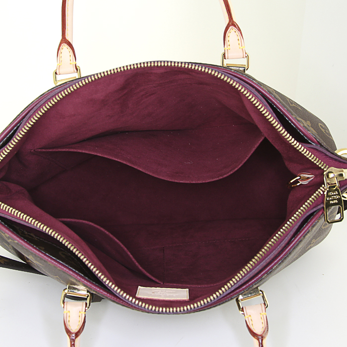Bolso de mano Louis Vuitton Pallas en lona Monogram marrón y cuero violeta - Detail D3