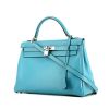 Hermes Kelly 32 cm handbag in blue Swift leather - 00pp thumbnail