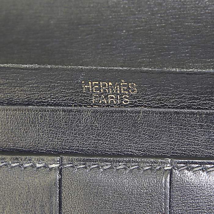 Portefeuille Hermès Béarn en cuir box bleu-marine - Detail D3