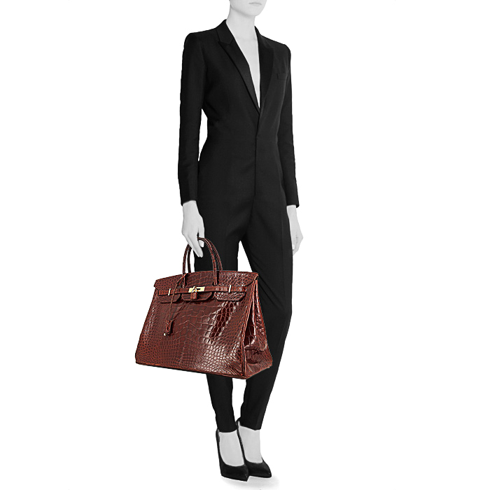 Bolso de mano Hermes Birkin 40 cm en aligátor color coñac - Detail D1